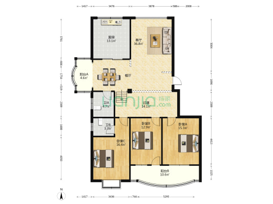 金谷园 3室1厅2卫 155平方