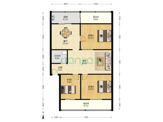 百货公司家属院 3室2厅1卫 126平方