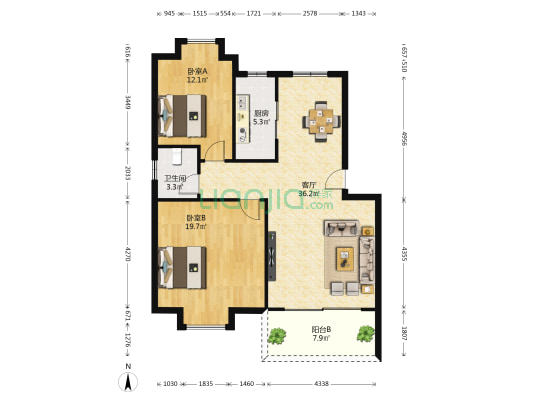 金湾银畔 2室1厅1卫 93平方