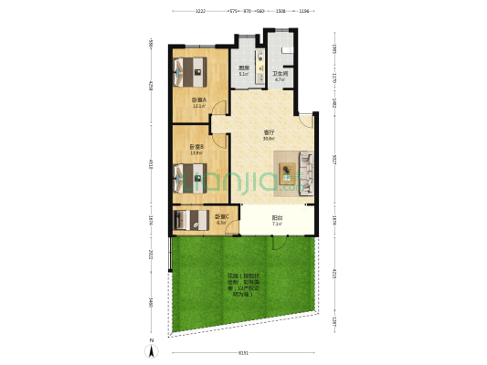 中南药机厂 3室1厅1卫 90平方