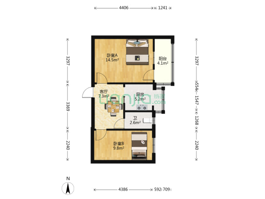 生产路9号 2室1厅1卫 53平方