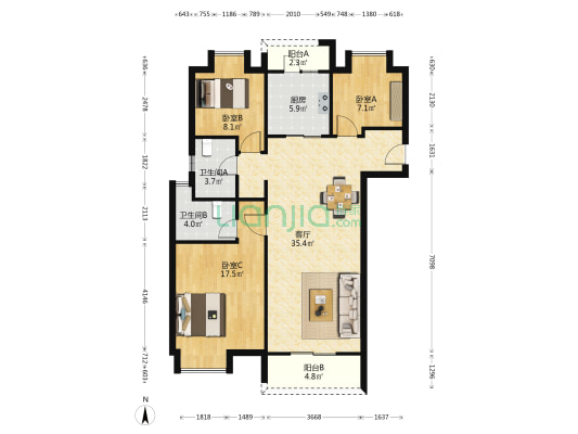 碧桂园云玺 3室1厅2卫 113平方