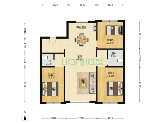 旭辉理想城 3室1厅2卫 106平方