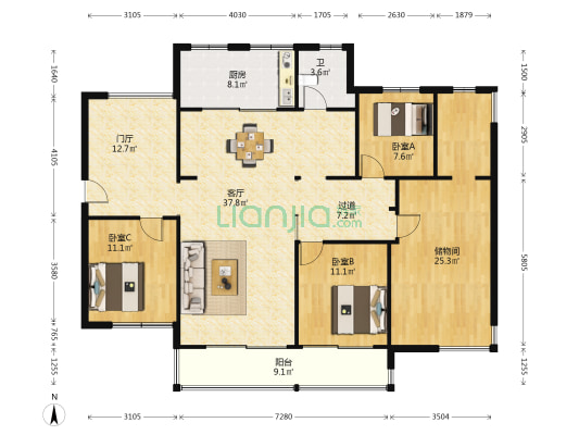 和院峰景 3室1厅1卫 167平方