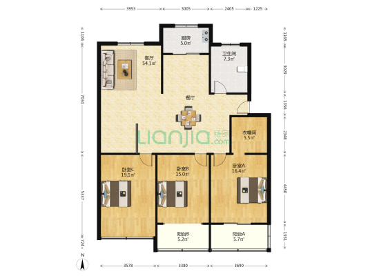 明霞小区 3室1厅1卫 154平方