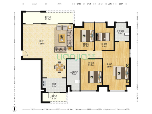 金丰幸福家园 4室1厅2卫 162平方