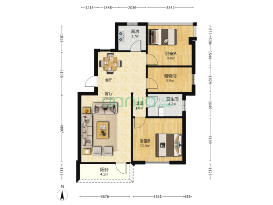 知识分子楼 2室1厅1卫 78平方
