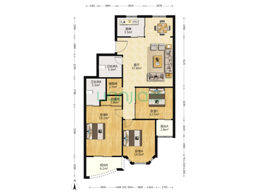嘉和花园 3室1厅2卫 140平方