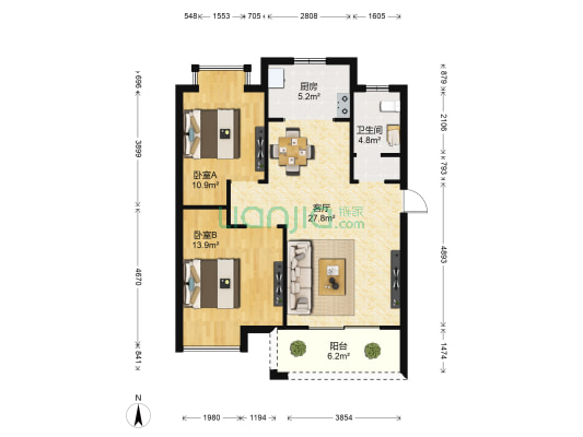 翰林世家 2室1厅1卫 91平方