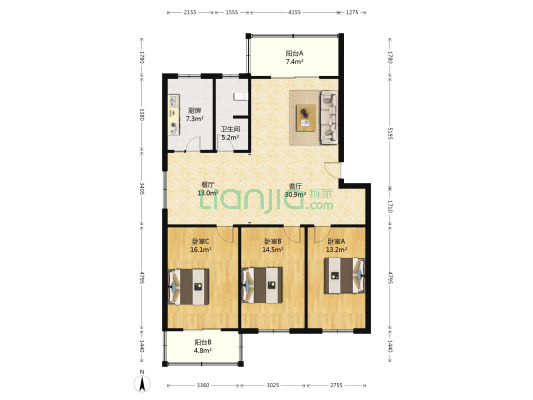 农业路38号院 3室2厅1卫 130平方