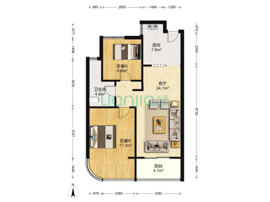 融信孔雀蓝郡 2室1厅1卫 78平方