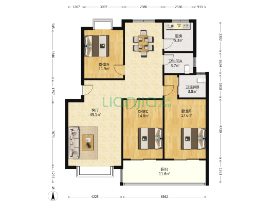 雨花家园和雅苑 3室1厅2卫 128平方