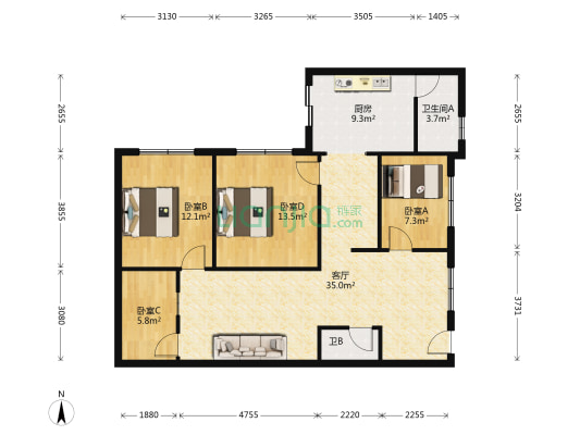 南坛路一段216号 4室1厅2卫 91平方