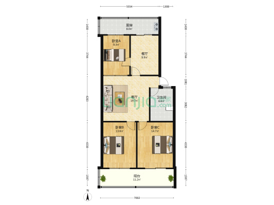 农行家属院 3室2厅1卫 102平方