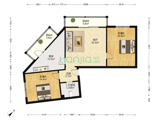 教化二街区 2室1厅1卫 117平方