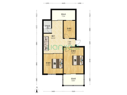朝阳路2号院 3室1厅1卫 75平方