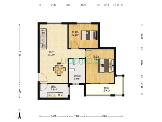 欧典家园北区 2室1厅1卫 93平方