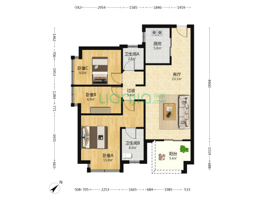 和昌·众筑 中央松湖 3室1厅2卫 96平方