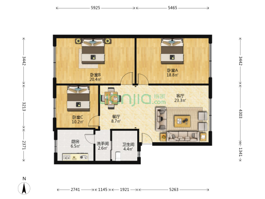 文化苑小区 3室2厅2卫 115平方