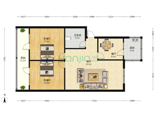 工行车站办住宅楼 2室2厅1卫 94平方