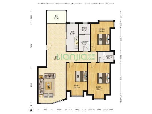 东晨佳园 3室1厅3卫 151平方