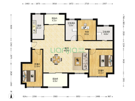 璟雲里(绿舟路) 3室1厅2卫 122平方