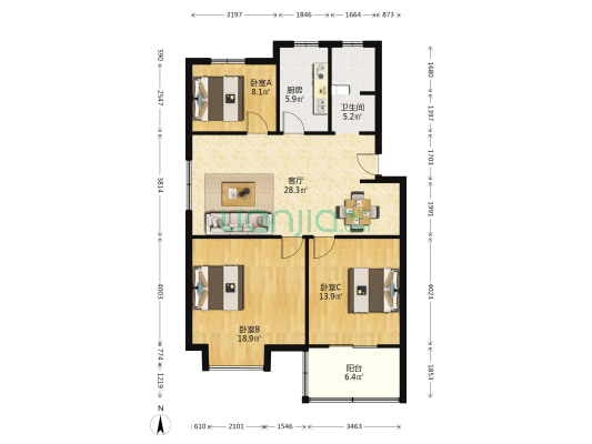 依泉雅苑东区 3室1厅1卫 101平方