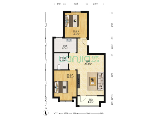 永嘉新居 2室1厅1卫 90平方