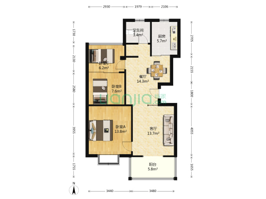 正阳公寓 3室2厅1卫 85平方