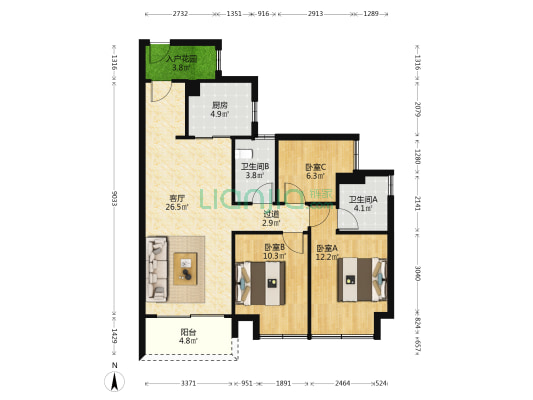 时代印记 3室1厅2卫 100平方