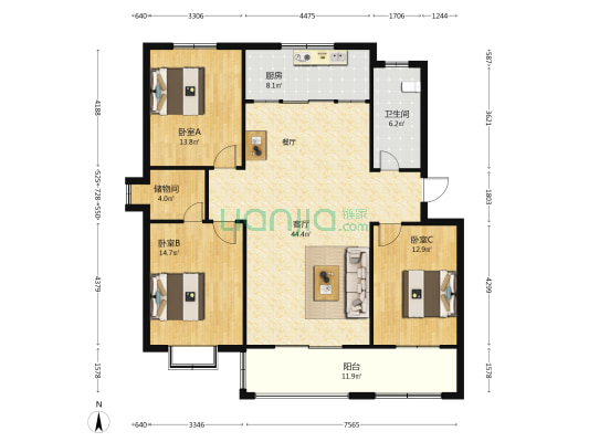齐润花园 3室1厅1卫 137平方