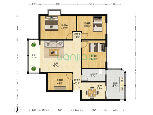 东风东路82号 4室2厅1卫 94平方