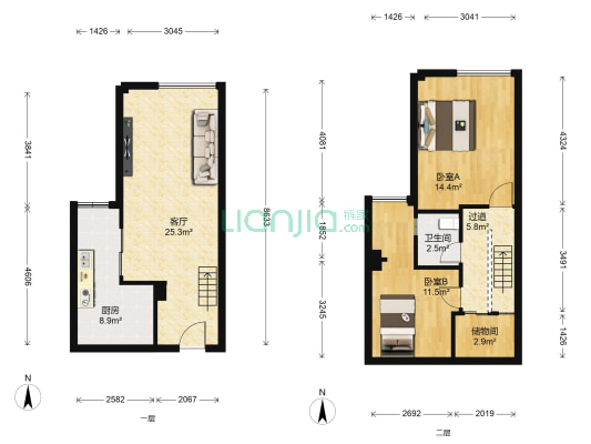 睿尚MOHO 2室1厅1卫 65平方