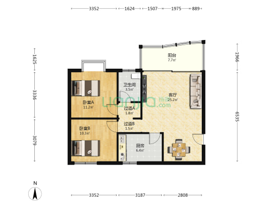 观景楼 2室1厅1卫 76平方