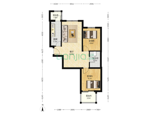 柳浪家园南里 2室1厅1卫 76平方