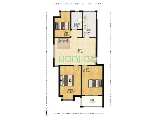 金源雅苑 3室1厅1卫 88平方