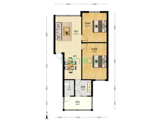 明塘后路15号 2室1厅1卫 91平方