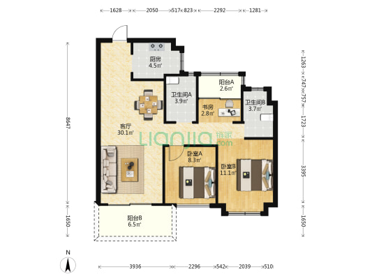 君荟华府 3室1厅2卫 98平方