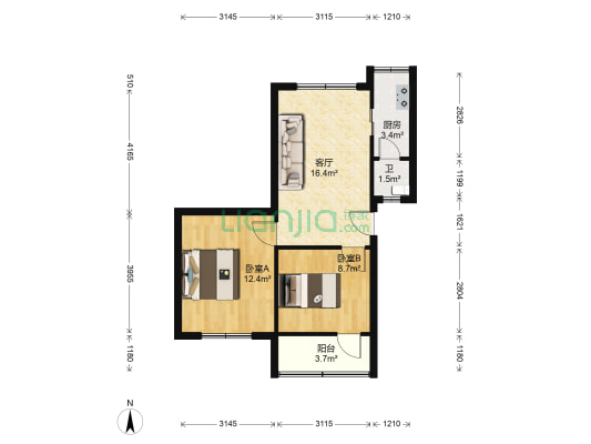 筑新巷13号 2室1厅1卫 59平方