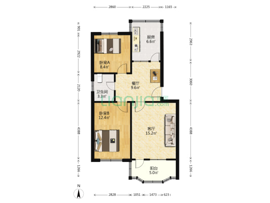 老工商局宿舍 2室2厅1卫 69平方
