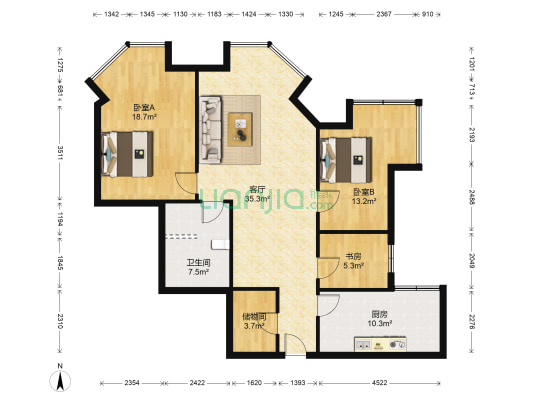 天安假日公寓 3室1厅1卫 128平方