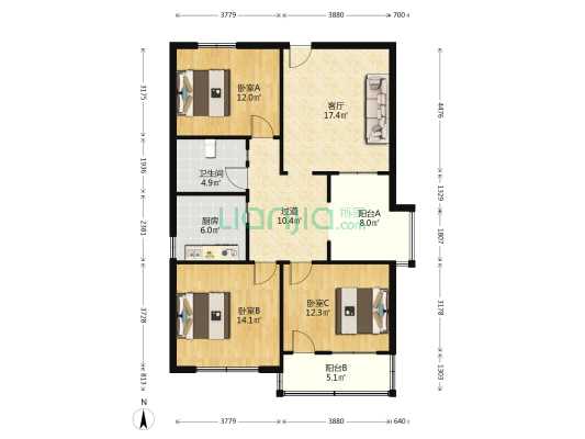 临天路1690 3室1厅1卫 94平方