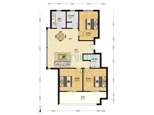 棠玥府 3室1厅2卫 123平方