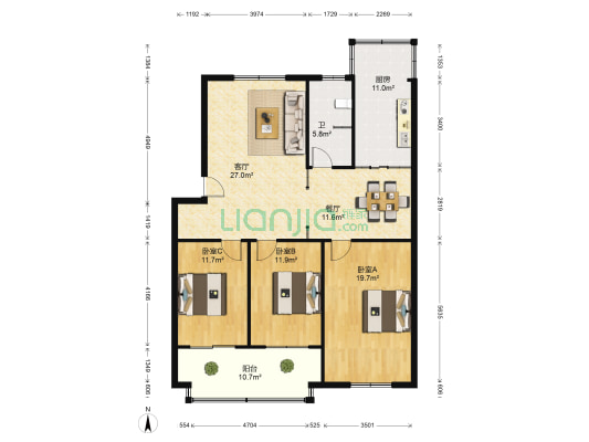 药厂家属院 3室2厅1卫 121平方
