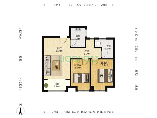 店子社区 2室1厅1卫 84平方