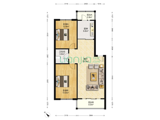 都市秀景 2室1厅1卫 105平方