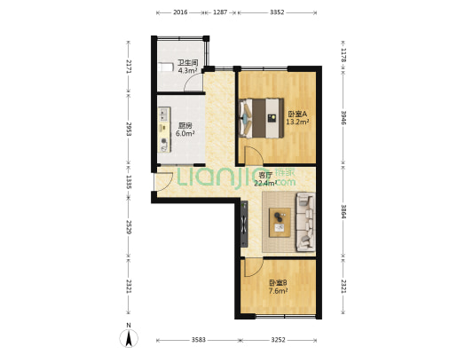 广州合成材料研究院 2室1厅1卫 75平方