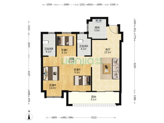 众安潮悦府 3室1厅2卫 99平方
