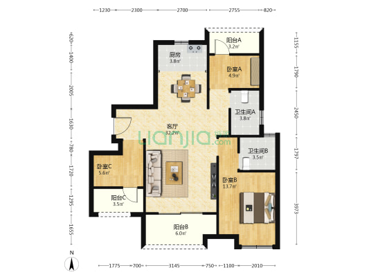 新城恒伟汇隽风华 3室1厅2卫 104平方