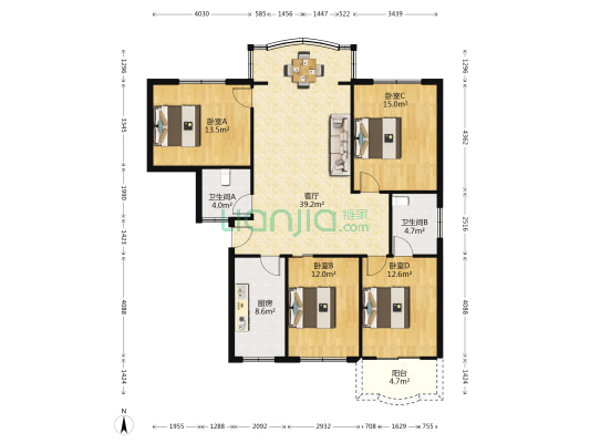 兴田小区 4室1厅2卫 134平方